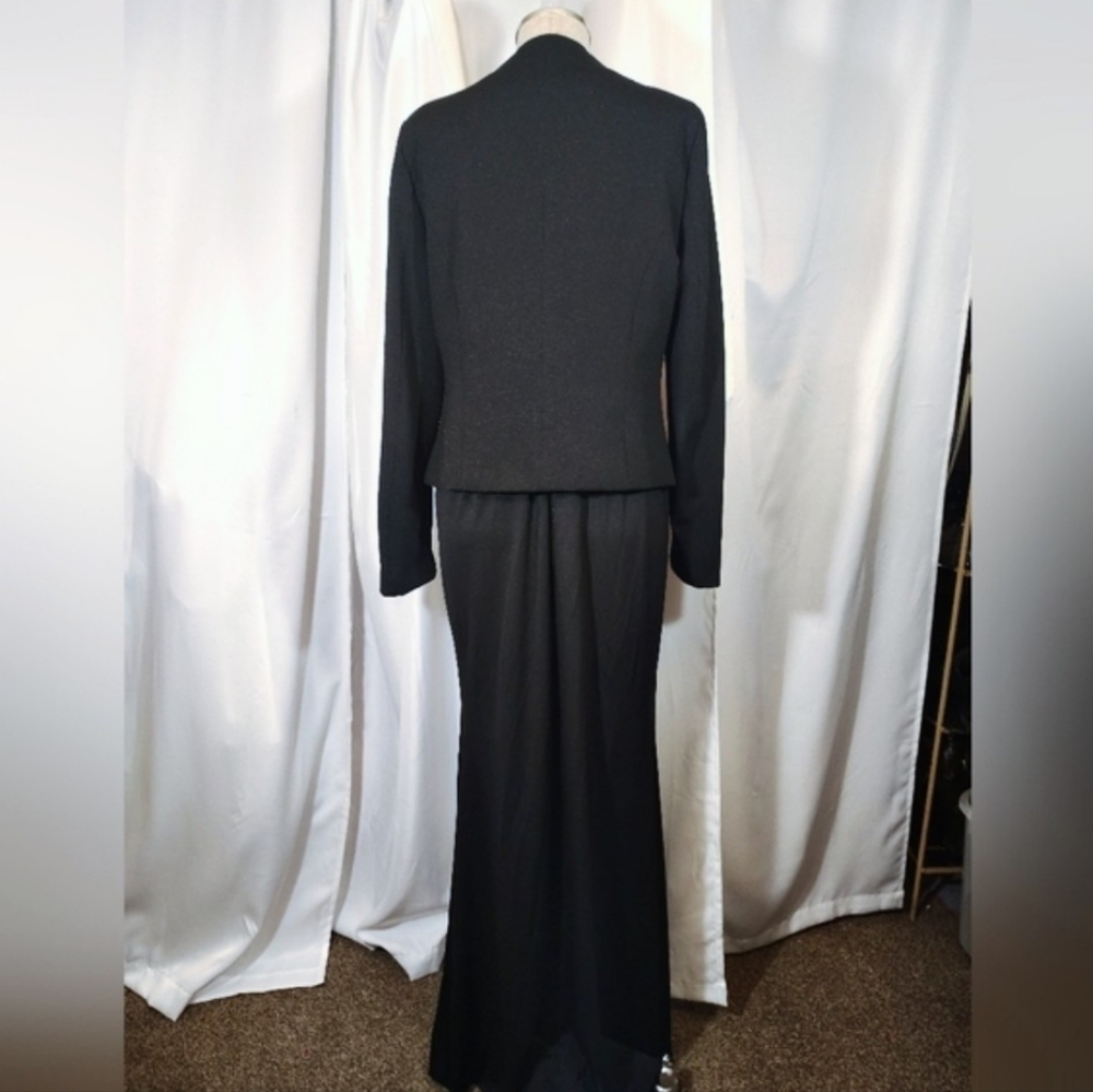 2 Pc: Charlotte Rose Sheath Dress+ Crop Suit Jacket, Black/Silver Floor Lngth, M - Picture 3 of 16